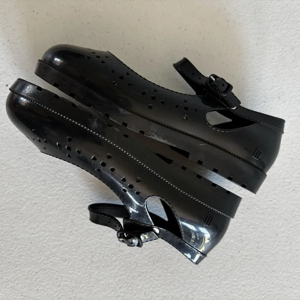 Mini Melissa Shoes Girls Size 12 Black Jelly Mary Jane Buckle Flats Casual Dress
